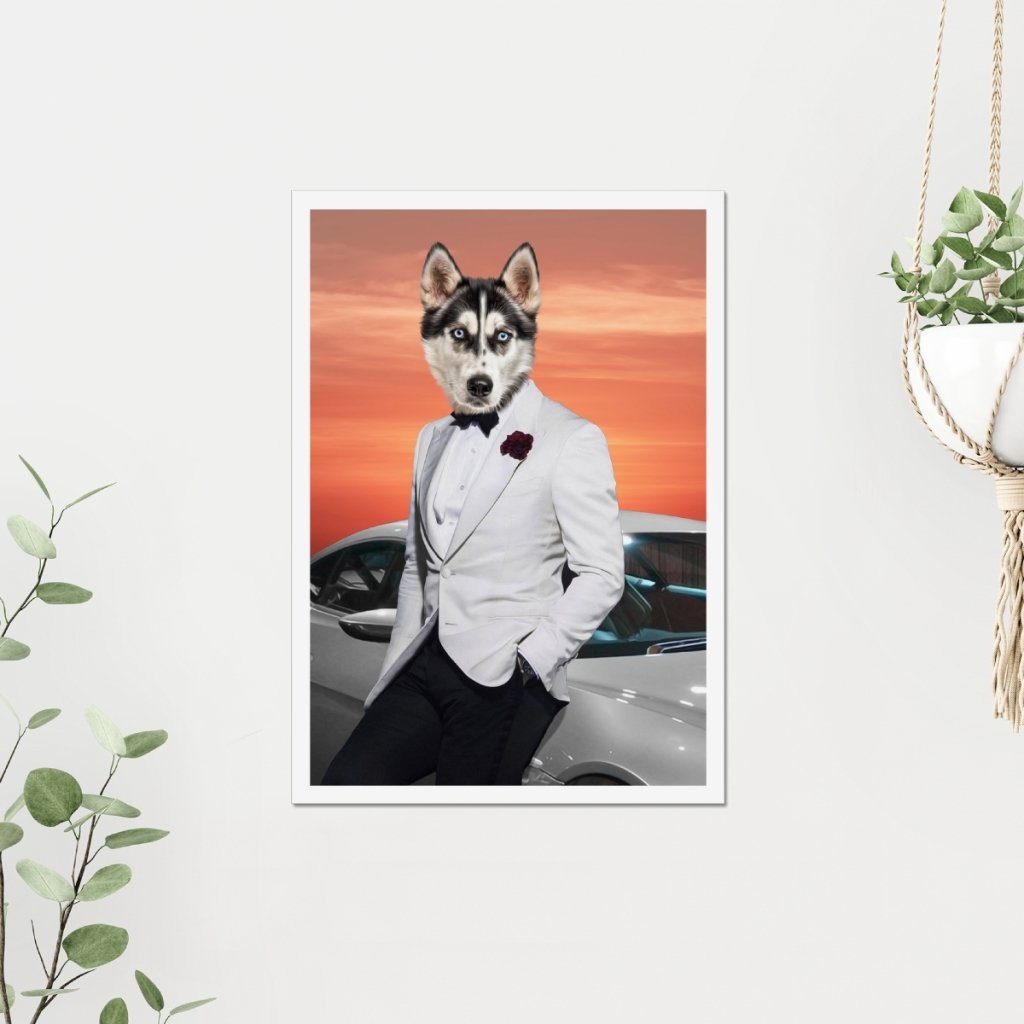 007 (James Bond Inspired): Custom Pet Poster - Paw & Glory, painting of your dog, professional pet photos, paintings of pets, dog caricatures, pets portrait, pet portraits paintings