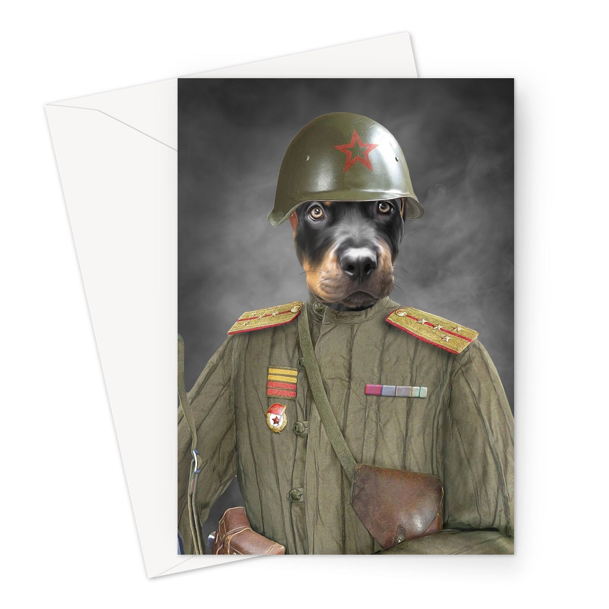 The World War Soldier: Custom Pet Greeting Card - paw & glory, painting pets, pet portraits in oils, dog portrait greeting card, Pet portrait cards, custom pet greeting card