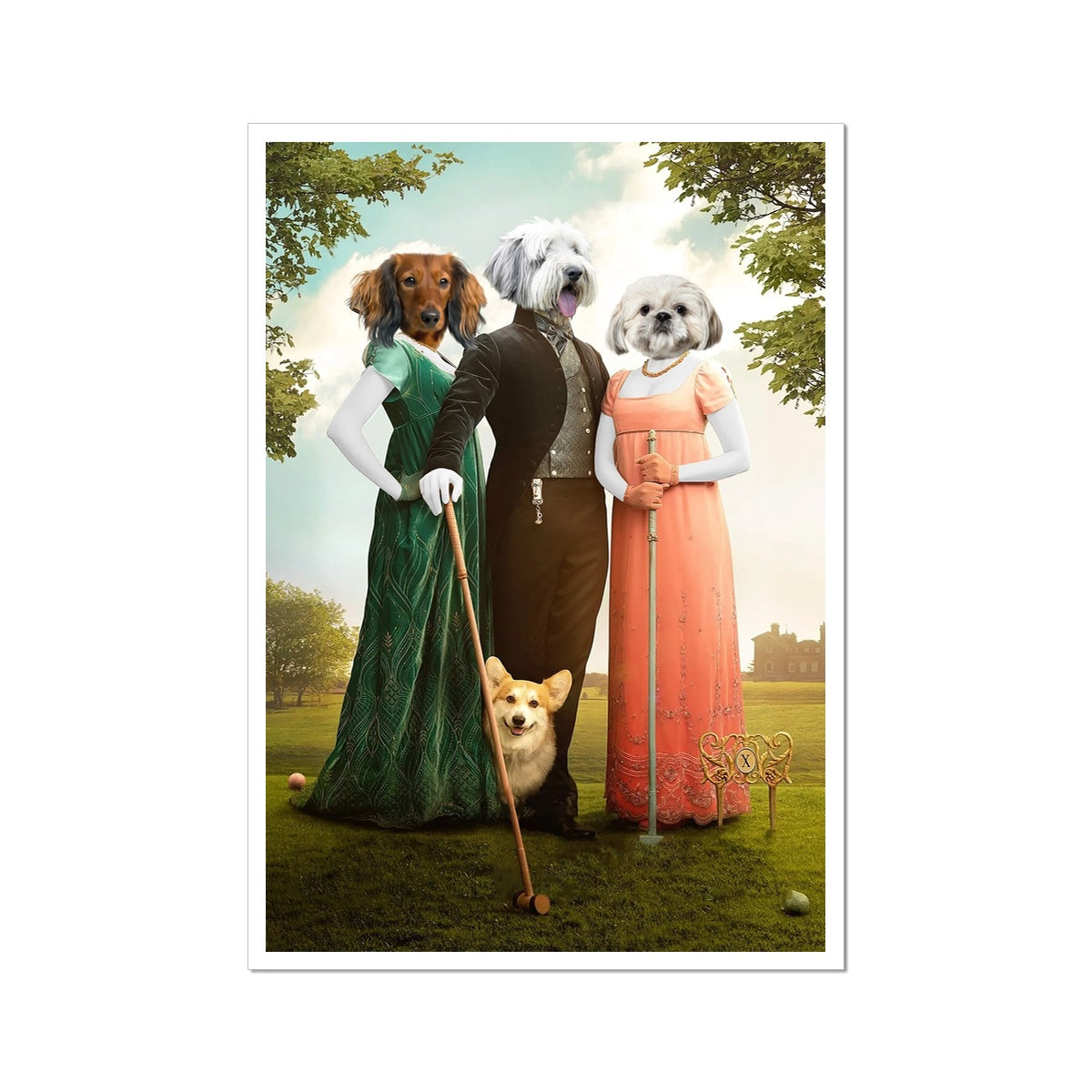The Trio (Bridgerton Inspired): Custom Pet Poster, Paw & Glory, paw and glory, pet portraits paintings Pet portraits uk, dog portraits, pets paintings, pet paintings, custom pet portraits painting