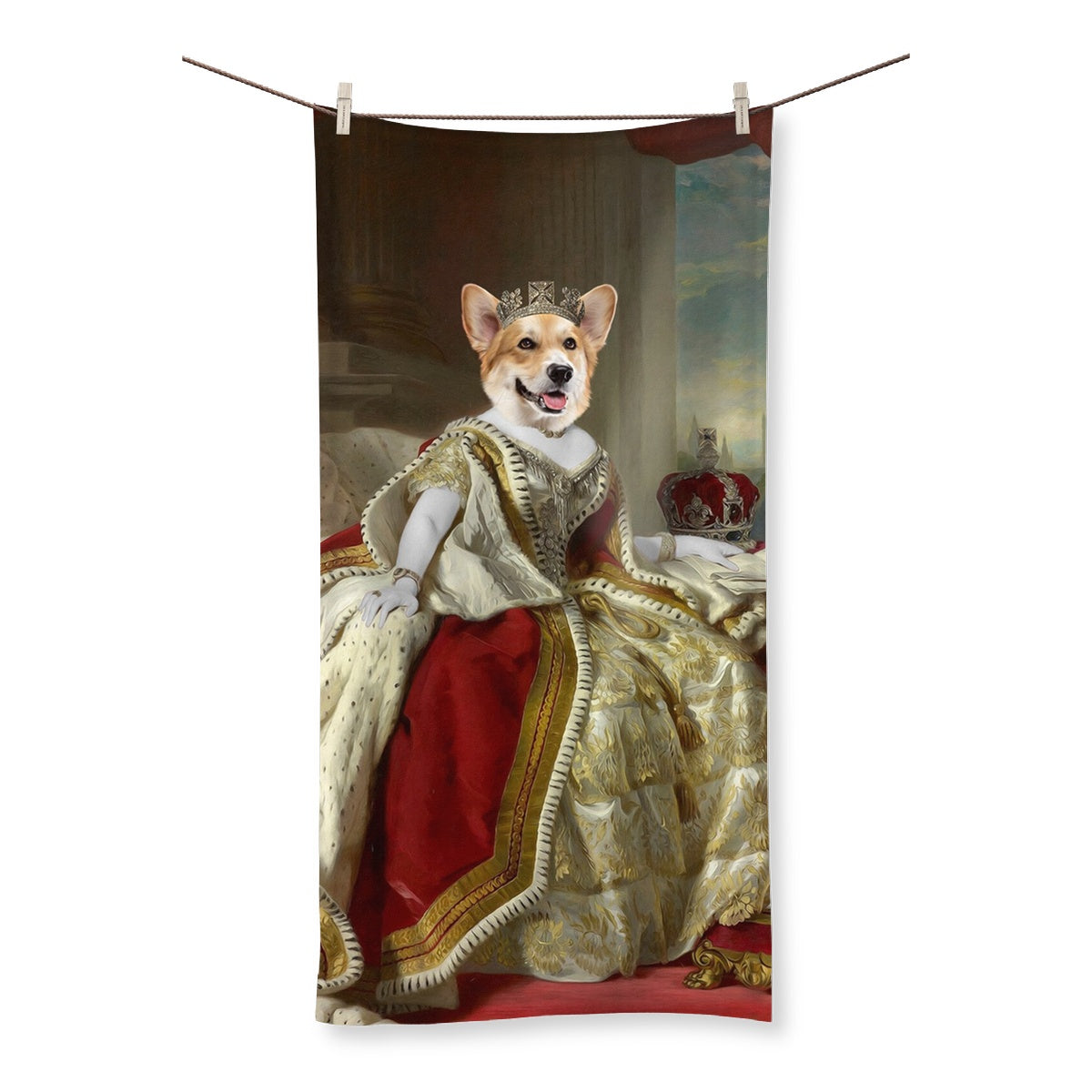 The Queen: Custom Pet Towel, Paw & Glory, paw and glory, personalised pet portraits, painting of dog, send a picture of your dog stuffed animal, custom pet paintings, custom pet painting, dog canvas art,