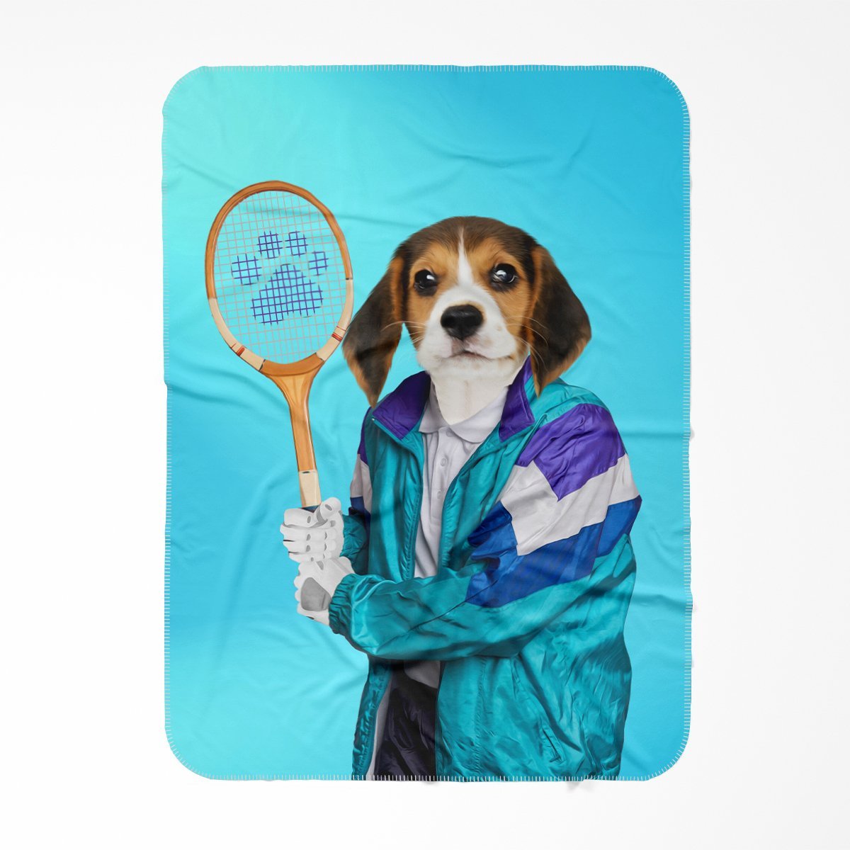 80s Tennis Champ: Custom Pet Blanket - Paw & Glory - Pawandglory, Pet art blanket,fleece blanket for dogs, dog blanket for bed, pet fleece blanket, personalised pet blankets, personalised puppy blankets