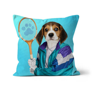 80s Tennis Champ: Custom Pet Cushion - Paw & Glory, pet portraits, dog portraits, pet portraits uk, paw and glory, custom pet portrait cushion,pillows of your dog, dog on pillow, photo pet pillow, custom pillow of pet, dog personalized pillow