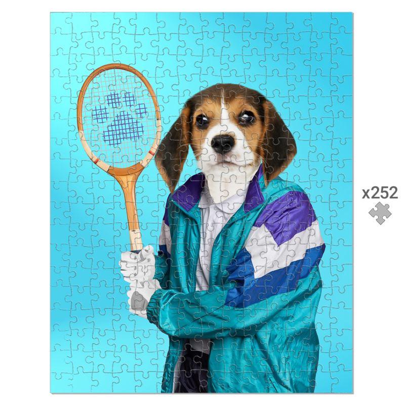80s Tennis Champ: Custom Pet Puzzle - Paw & Glory, pet portraits painting, dog portraits in oil, animal art painting, funky pet portraits puzzle, pet portraits art