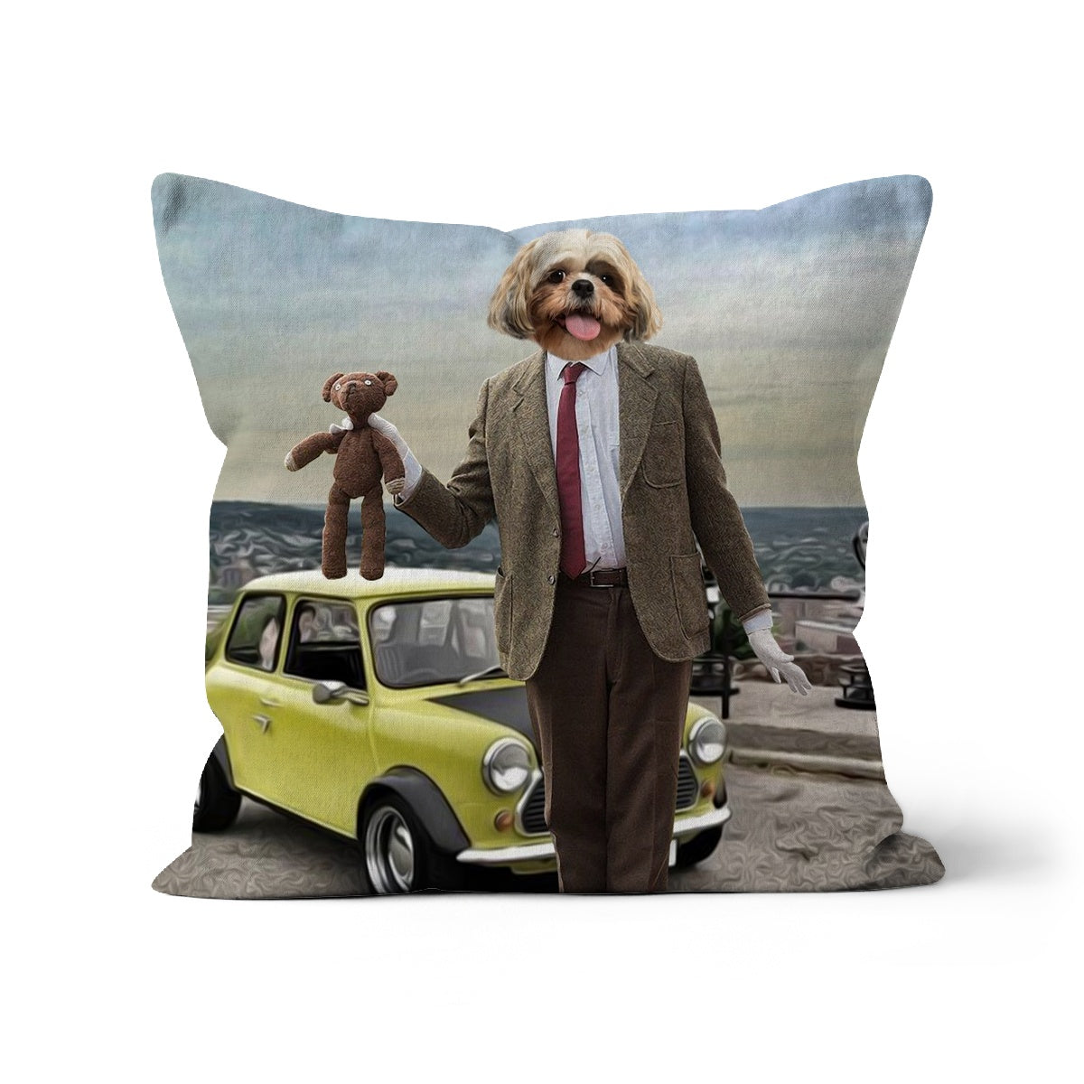 Mr Bean: Custom Pet Cushion - Paw & Glory - #pet portraits# - #dog portraits# - #pet portraits uk#paw and glory, custom pet portrait cushion,pet face pillows, personalised pet pillows, pillows with dogs picture, custom pet pillows, pet print pillow