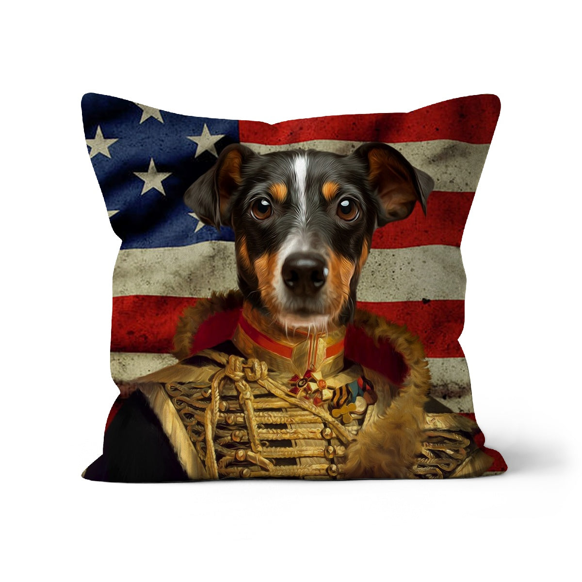 The Colonel USA Flag Edition: Custom Pet Cushion - Paw & Glory - #pet portraits# - #dog portraits# - #pet portraits uk#pawandglory, pet art pillow,custom pillow of pet, pillows of your dog, dog on pillow, pet custom pillow, dog photo on pillow