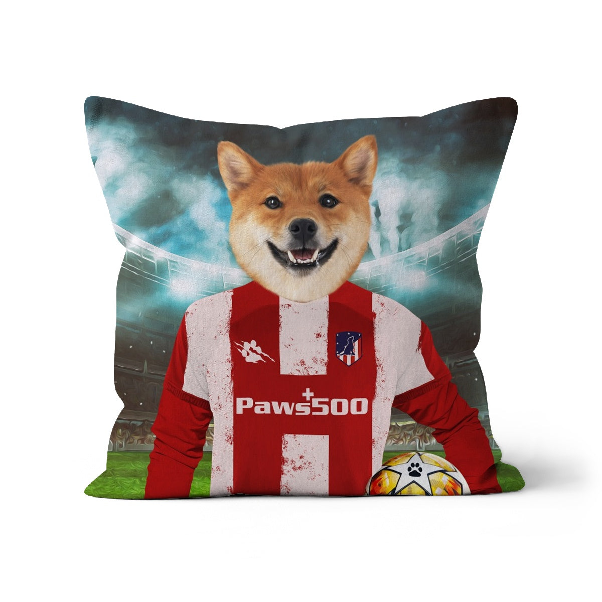 Pawtheletico Madrid Football Club Paw & Glory, paw and glory, pet pillow, pillow custom, Pet Portraits cushion, dog pillow custom, custom pet pillows, create your own pillow, customized throw pillows