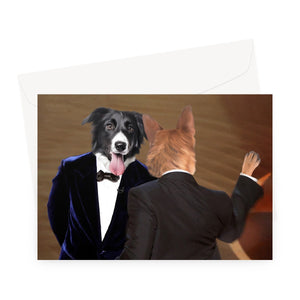 The Slap: Custom Pet Greeting Card, Paw & Glory, paw and glory,Paw & Glory, paw and glory,  painting pets, pet portraits in oils, dog portrait painting, Pet portraits, custom pet paintings