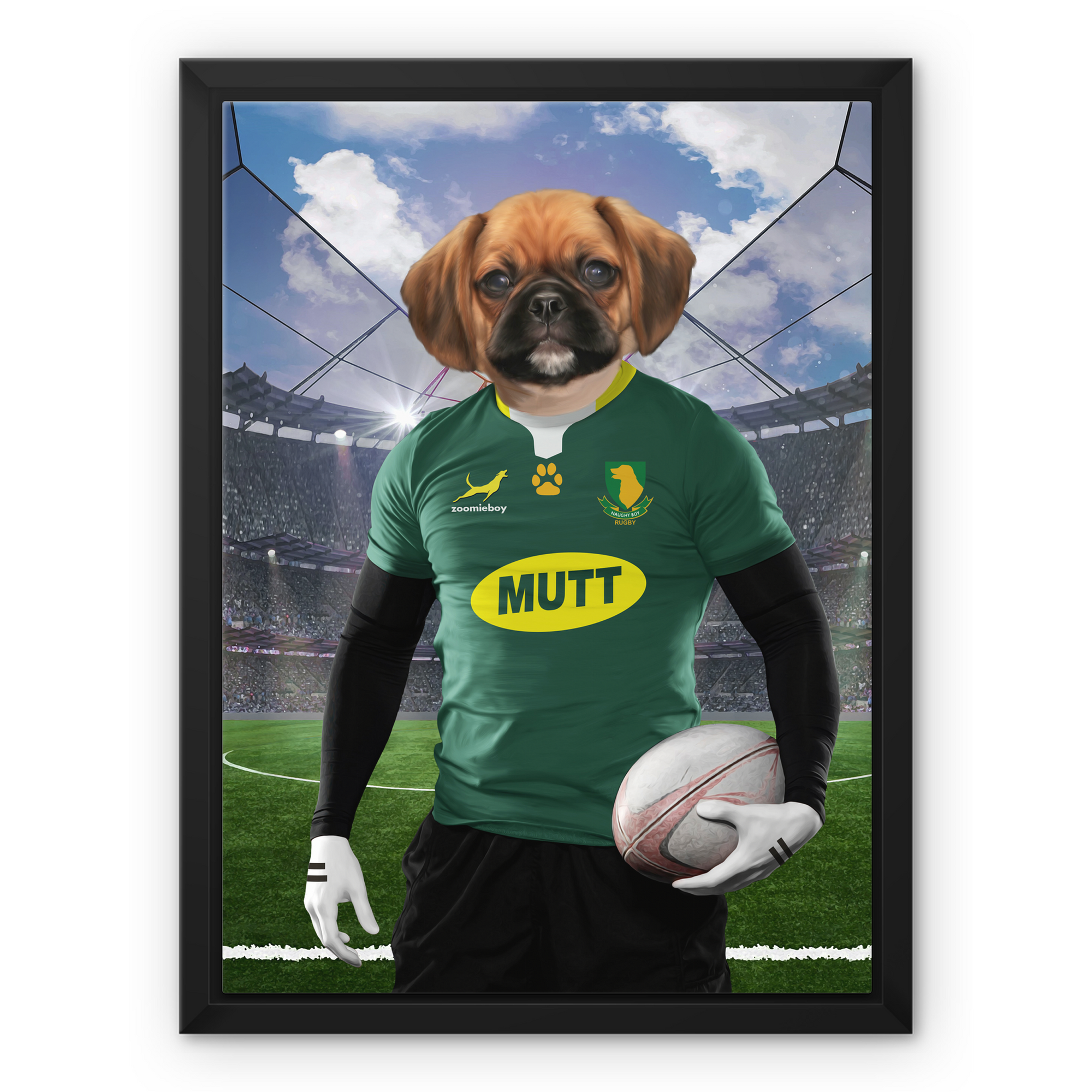 South Africa Rugby Team: Paw & Glory, pawandglory, custom pet painting, dog canvas art, paintings of pets from photos, custom dog painting, pet portraits, funny dog paintings, small dog portrait