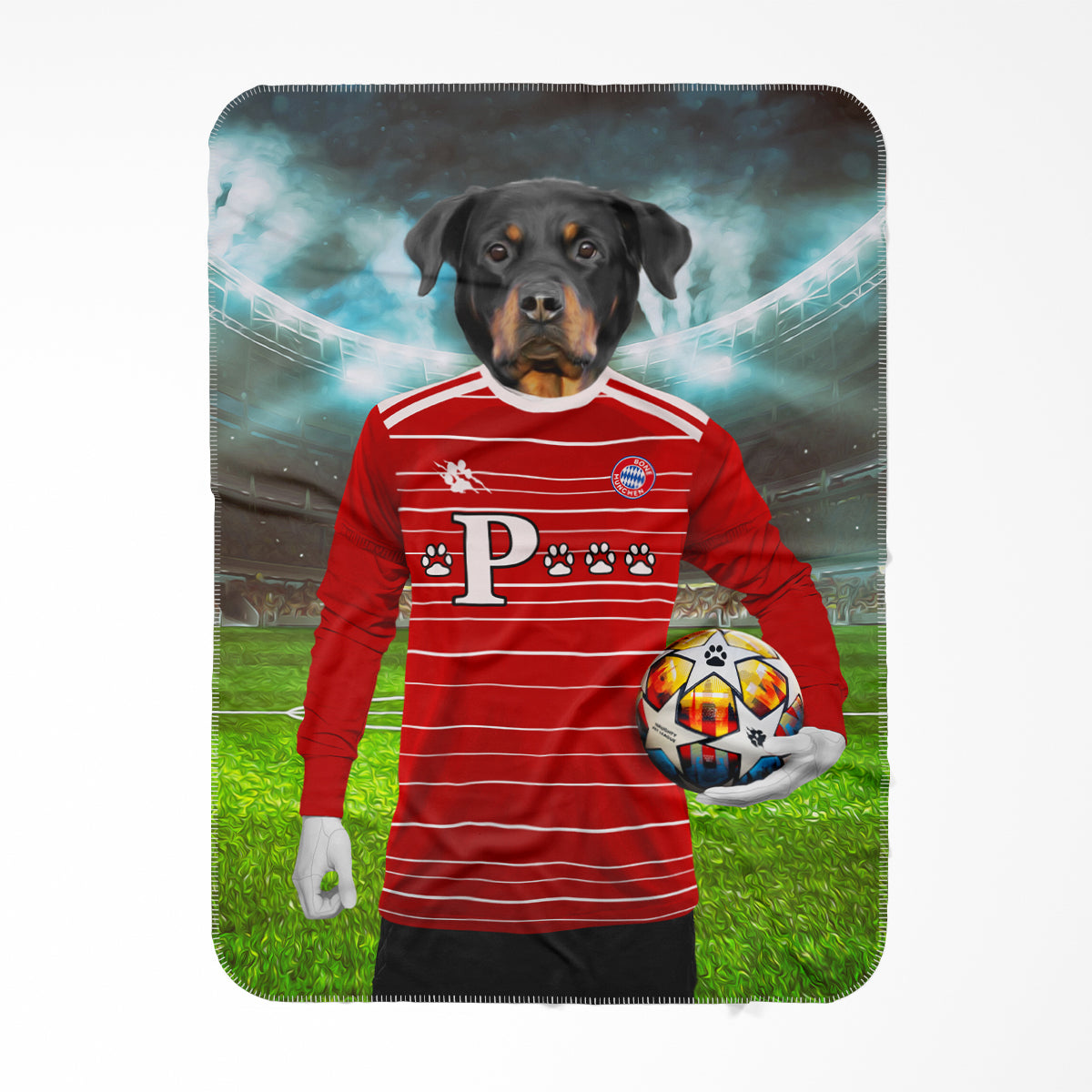 Pawyern Munich Football Club Paw & Glory, pawandglory, Pet Portraits blanket, pet picture on blanket, custom pet blanket, dog photo blanket, blanket with dog on it, dog on blanket, best pet photo blanket