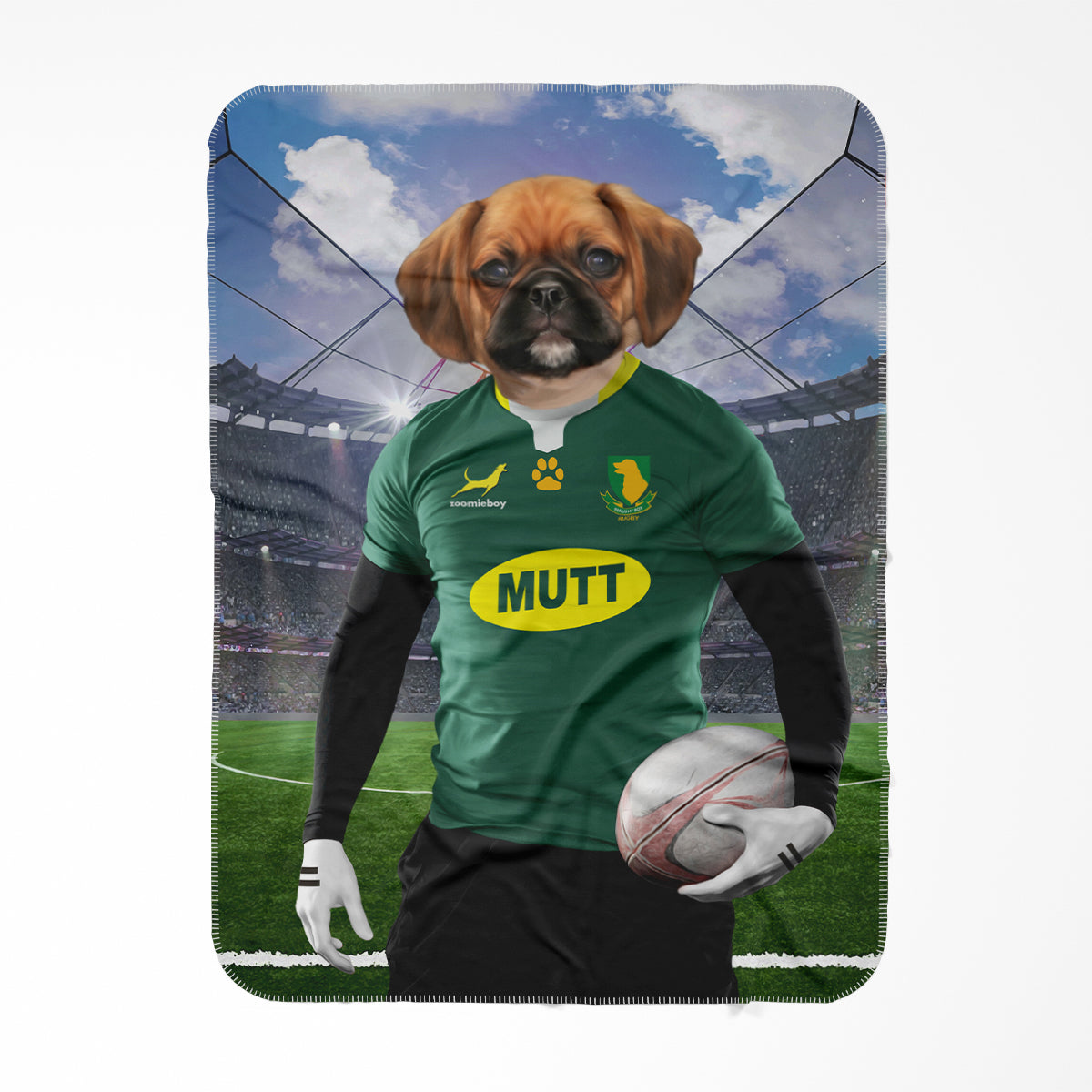 South Africa Rugby Team: Paw & Glory, paw and glory, pet blanket, dog photo blanket, personalised blanket with dog, pet art blanket, blanket with dog on it, personalized cat blankets, Pet Portraits blanket