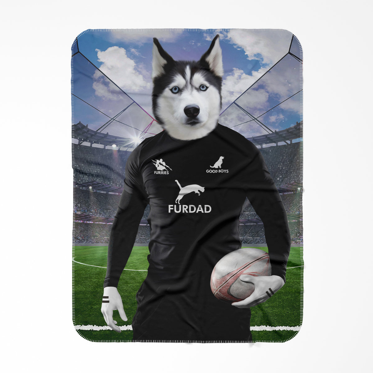 New Zealand Rugby Team: Paw & Glory, pawandglory, Pet Portraits blanket, pet picture on blanket, custom pet blanket, dog photo blanket, blanket with dog on it, dog on blanket, best pet photo blanket