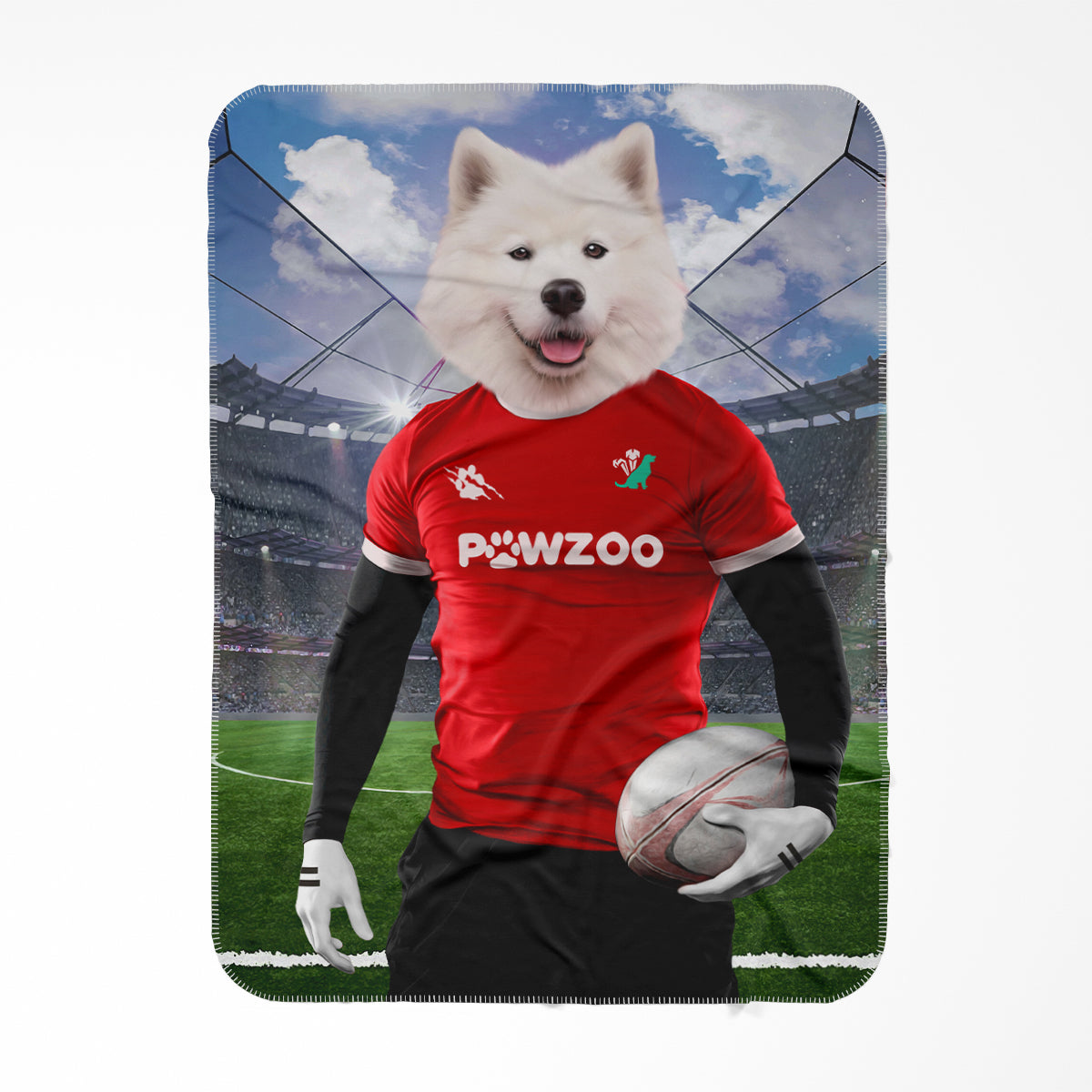 Wales Rugby Team: Paw & Glory, paw and glory,  Pet Portrait blanket, paw blanket, blanket with dogs face, pet portrait dog head blanket, custom pet blanket