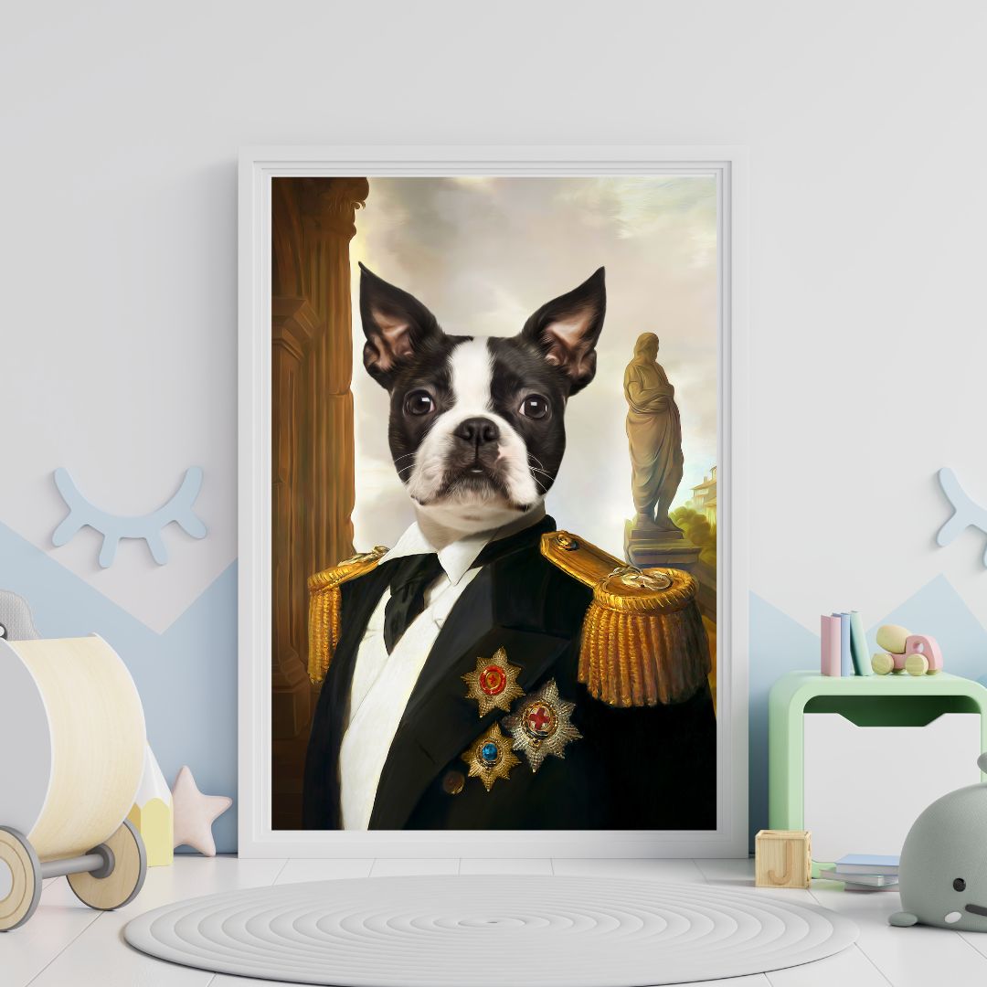 Paw & Glory, pawandglory, dog portraits as humans, drawing dog portraits, custom pet portraits south africa, dog portrait background colors, admiral dog portrait, pet portraits in oils, pet portraits