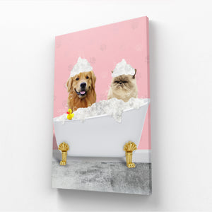 The Bath Tub: Custom 2 Pet Canvas - pawandglory, custom pet painting, dog canvas art, paintings of pets from photos, custom dog painting, pet portraits, funny dog paintings, small dog portrait