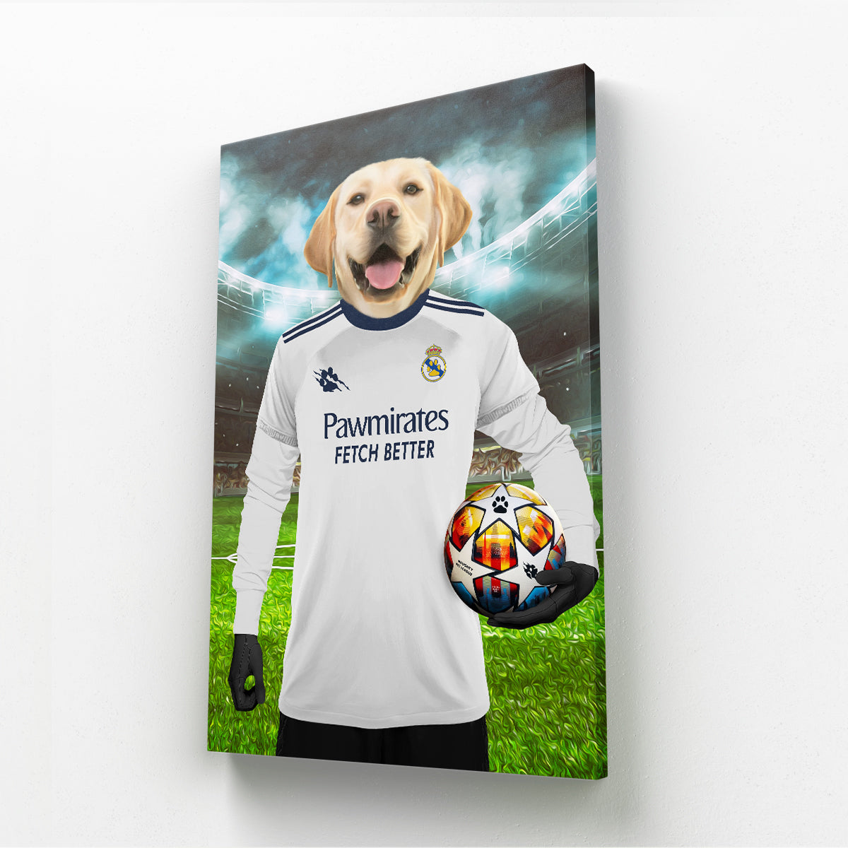 Real Pawdrid Football Club Paw & Glory, pawandglory, minimal dog art, cat picture painting, pet photo clothing, the general portrait, dog portraits as humans, digital pet paintings, pet portraits