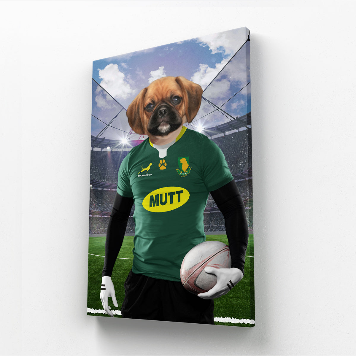 South Africa Rugby Team: Paw & Glory, pawandglory, custom pet painting, dog canvas art, paintings of pets from photos, custom dog painting, pet portraits, funny dog paintings, small dog portrait