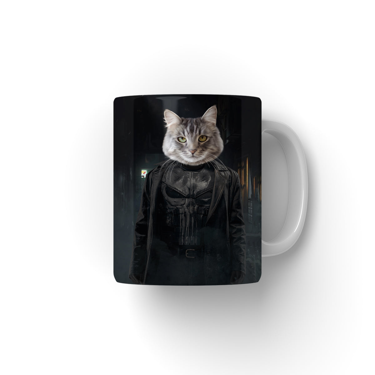 The Punisher: Paw & Glory, pawandglory, custom mug with cats, personalized dog mugs, personalised mugs with dogs, personalized pet mugs, pet art mug, personalized coffee mug with cats, Pet Portrait Mug