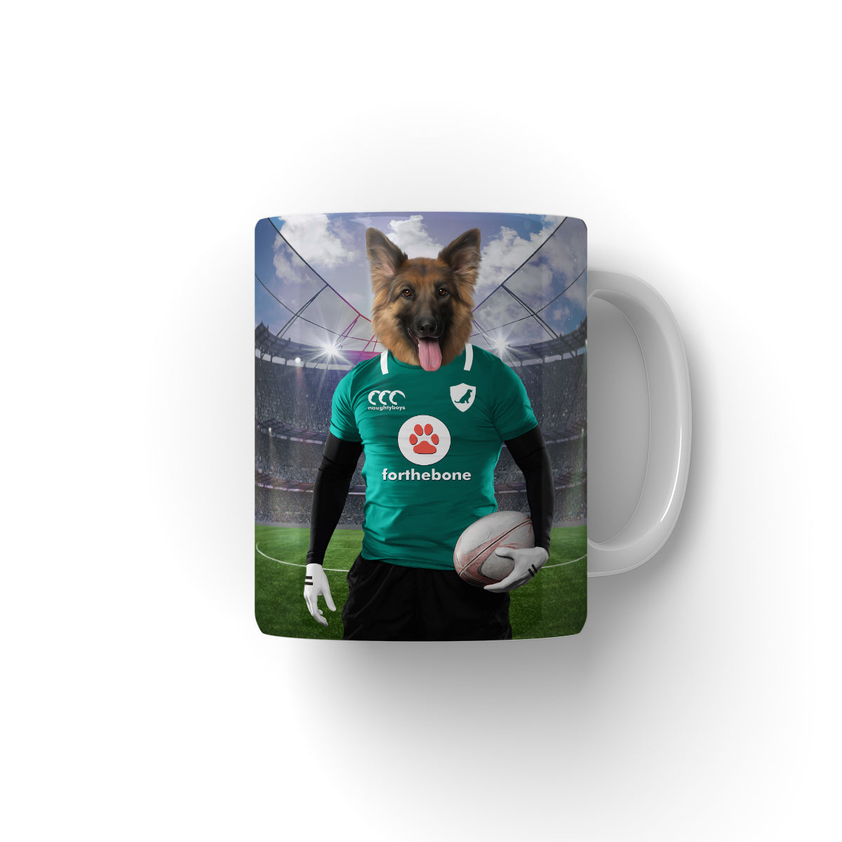 Ireland Rugby Team: Paw & Glory, pawandglory, custom mug with dogs, personalized dog and owner mug, dog mug personalized, personalised puppy mug, Pet Portrait Mug