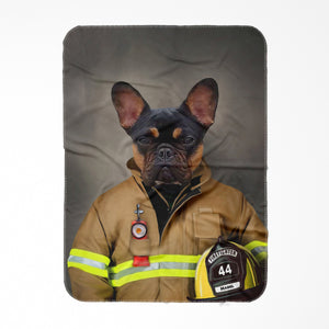 The Firefighter: Custom Pet Blanket - Paw & Glory - #pet portraits# - #dog portraits# - #pet portraits uk#Paw and glory, Pet portraits blanket,personalized blankets with pet pictures, soft pet blankets, blankets with dog photos, dog blanket photo, blanket with pet photo