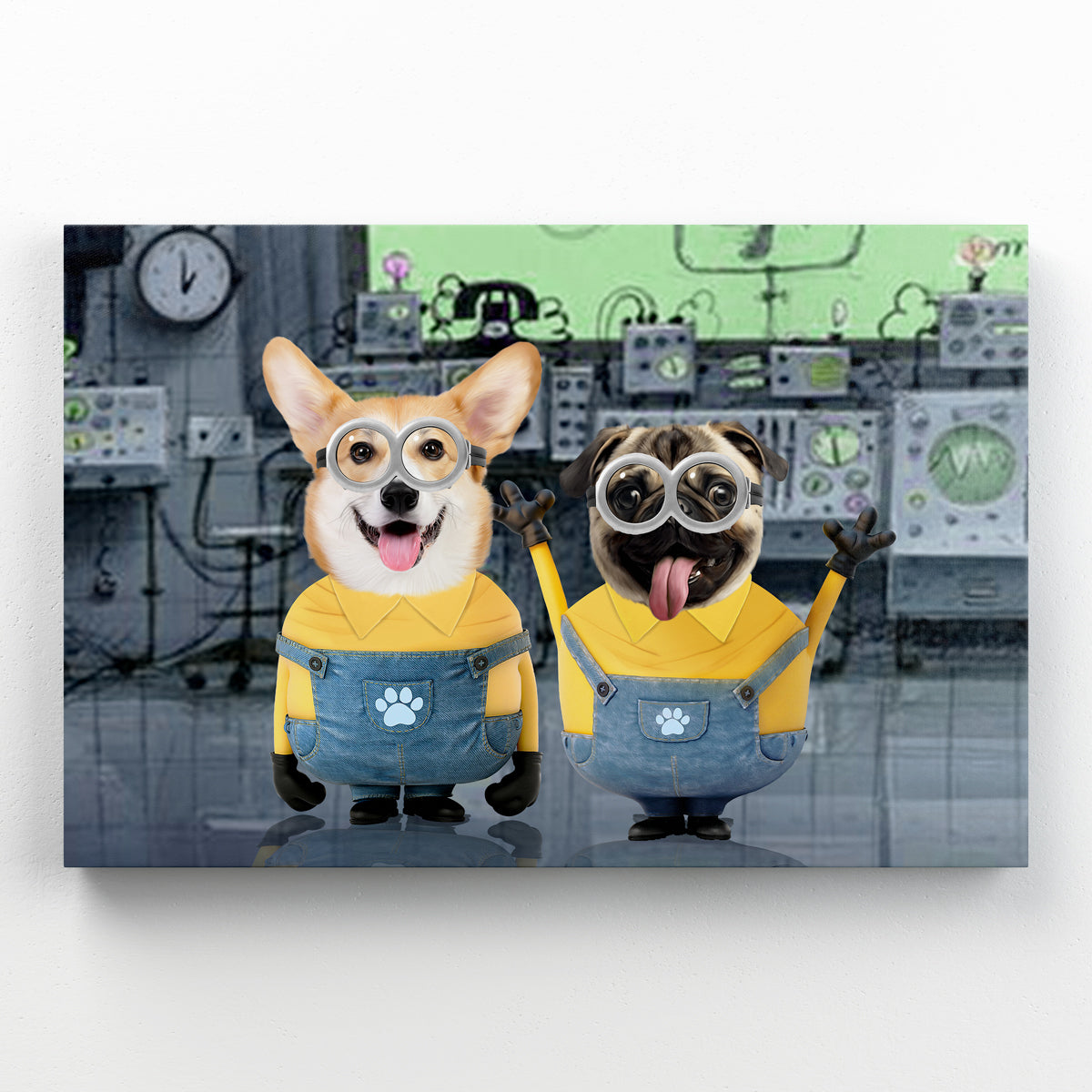 The Naughty Duo (Minions Inspired): Custom Pet Canvas - dog art canvas, dog canvas print, dog canvas painting, paw and glory, pet canvas portrait, pet canvas uk, canvas pet photos