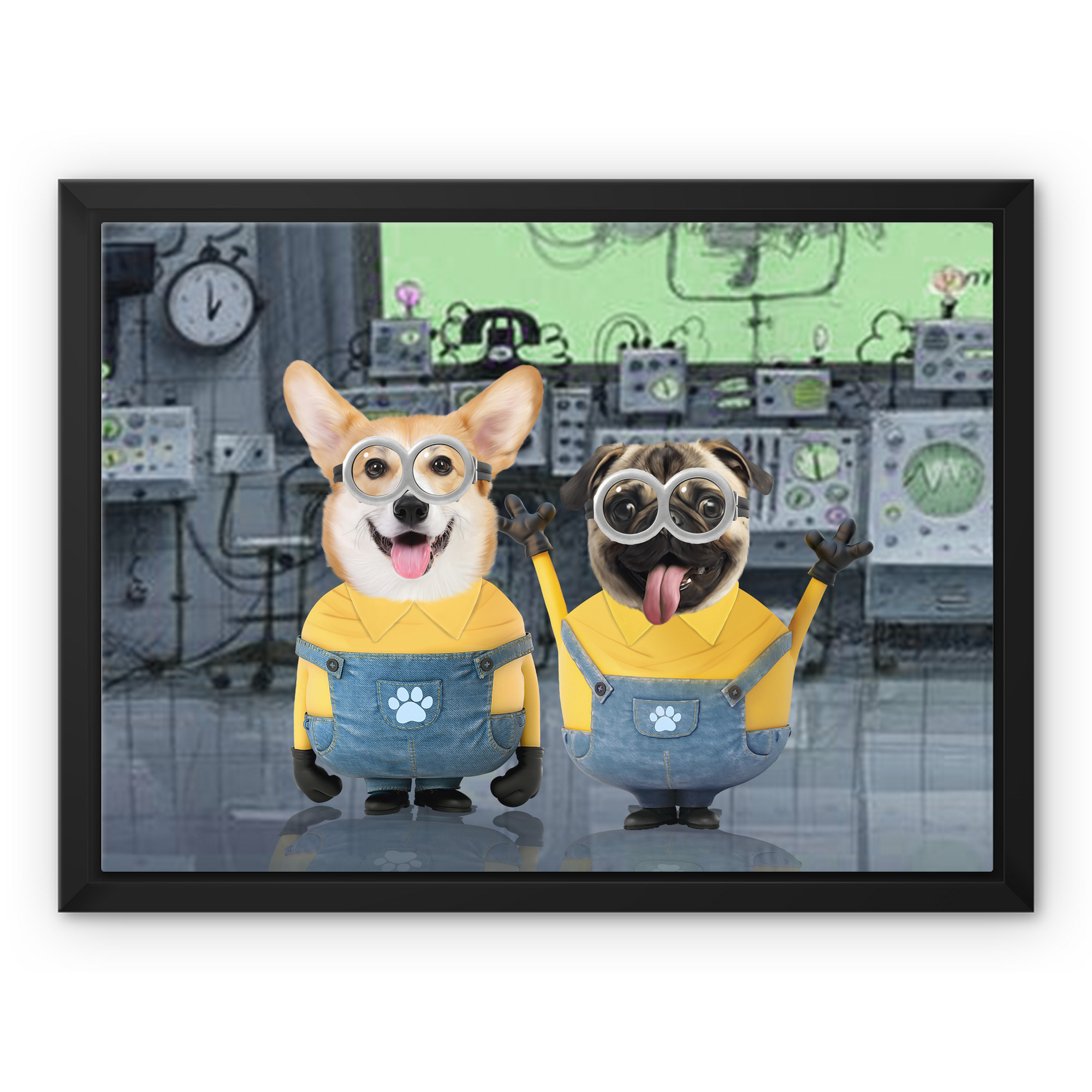 The Naughty Duo (Minions Inspired): Custom Pet Canvas - dog art canvas, dog canvas print, dog canvas painting, paw and glory, pet canvas portrait, pet canvas uk, canvas pet photos