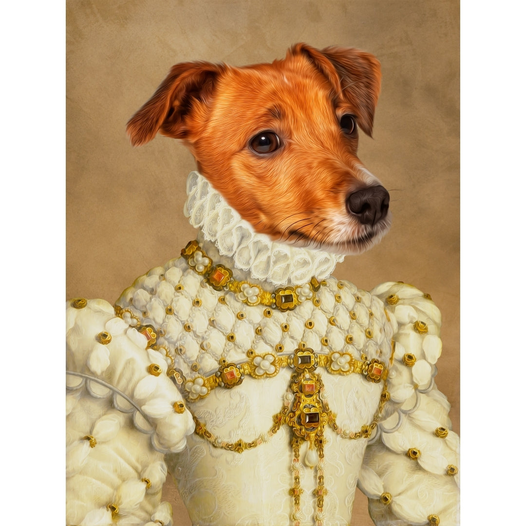 The Princess: Custom Pet Digital Portrait - PaPaw & Glory, paw and glory, victorian dog portrait, dog portrait background colors, dog portraits as humans, dog canvas art, minimal dog art, dog drawing from photo, pet portraits