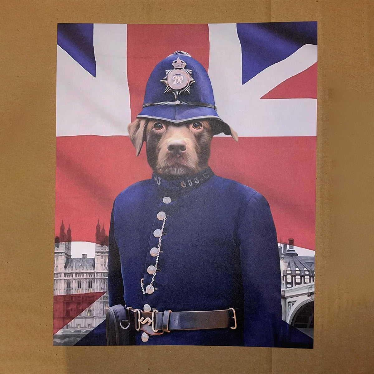 The British Police Officer: Custom Pet Poster - Paw & Glory - #pet portraits# - #dog portraits# - #pet portraits uk#Paw & Glory, paw and glory, artwork dog renaissance dog portraits painter dog puppy military cat painting renaissance dog portrait artwork of dog pet portrait