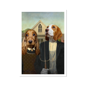 American Gothic: Custom Pet Portrait - Paw & Glory : pawandglory, custom pet painting, dog canvas art, paintings of pets from photos, custom dog painting, pet portraits, funny dog paintings, small dog portrait