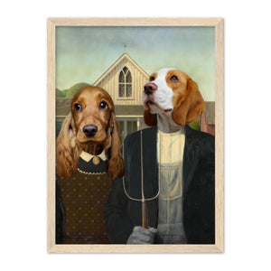 American Gothic: Custom Pet Portrait - Paw & Glory : pawandglory, minimal dog art, cat picture painting, pet photo clothing, the general portrait, dog portraits as humans, digital pet paintings, pet portraits