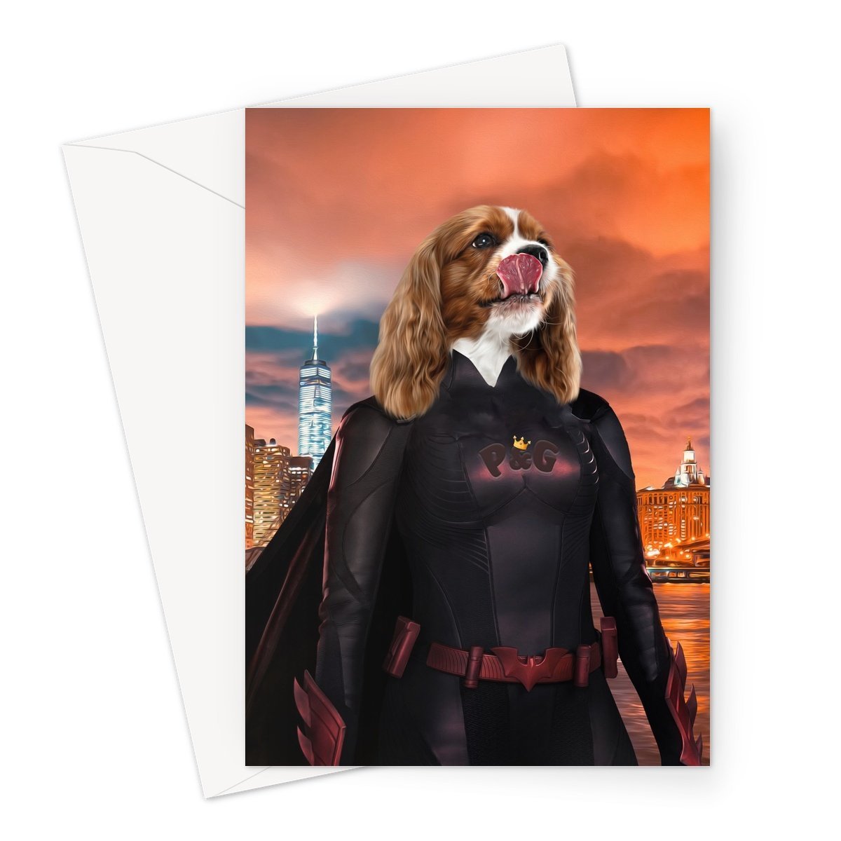 Batwoman: Custom Pet Greeting Card - Paw & Glory - #pet portraits# - #dog portraits# - #pet portraits uk#painted portraits of dogs, portraits pets, portrait of your pet, portrait of your dog, pet photo studio, pet portraits, purrandmutt, crown and paw