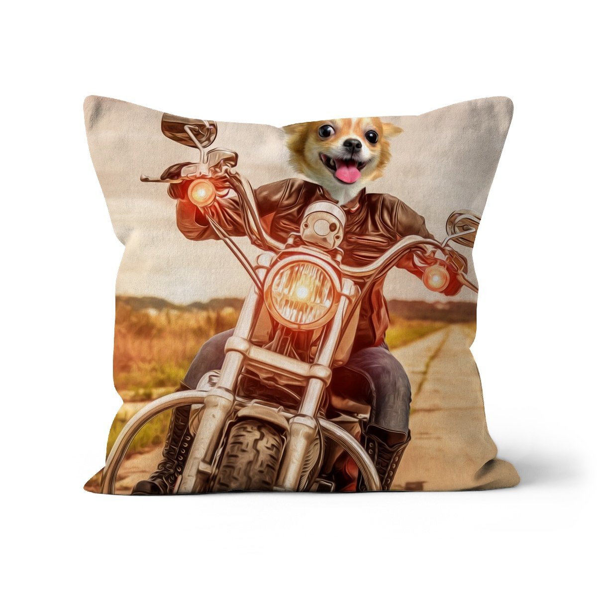 Biker Chick: Custom Pet Throw Pillow - Paw & Glory - #pet portraits# - #dog portraits# - #pet portraits uk#paw and glory, custom pet portrait cushion,pet face pillows, pillow personalized, dog personalized pillow, pillow with pet picture, dog pillows personalized