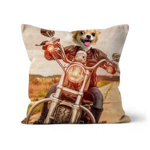 Biker Chick: Custom Pet Throw Pillow - Paw & Glory - #pet portraits# - #dog portraits# - #pet portraits uk#paw & glory, pet portraits pillow,pet custom pillow, pillows of your dog, custom pillow of pet, dog on pillow, dog photo on pillow