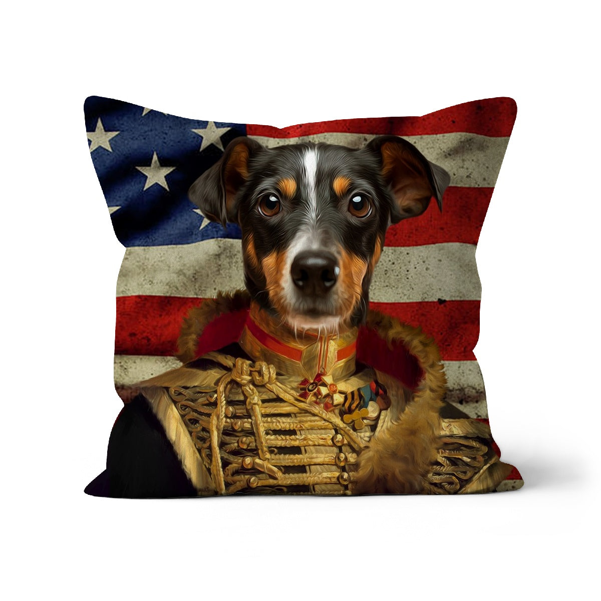 The Colonel USA Flag Edition: Custom Pet Cushion - Paw & Glory - #pet portraits# - #dog portraits# - #pet portraits uk#pawandglory, pet art pillow,custom pillow of pet, pillows of your dog, dog on pillow, pet custom pillow, dog photo on pillow