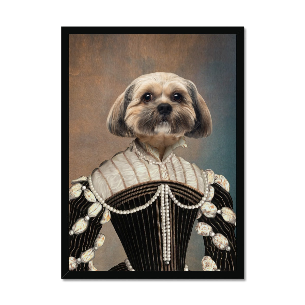 The Marquise: Custom Framed Pet Portrait  - Paw & Glory, paw and glory, pet portraits in oils, personalized pet and owner canvas, hogwarts dog houses, my pet painting, painting pets, aristocrat dog painting, pet portrait