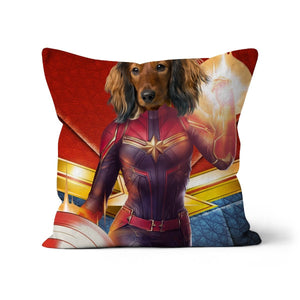 Captain Marvel: Custom Pet Cushion - Paw & Glory - #pet portraits# - #dog portraits# - #pet portraits uk#paw & glory, custom pet portrait pillow,pup pillows, pillows of your dog, pillow personalized, print pet on pillow, pet face pillow