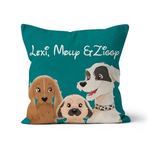Cartoon: Custom 3 Pet Throw Pillow - Paw & Glory - #pet portraits# - #dog portraits# - #pet portraits uk#paw and glory, pet portraits cushion,dog on pillow, custom cat pillows, pet pillow, custom pillow of pet, pillow personalized