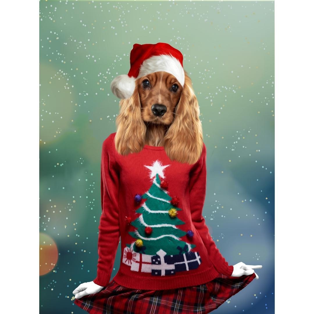 Christmas Jumper Chick: Custom Digital Pet Portrait - Paw & Glory, pawandglory, painting pets, pet portraits in oils, aristocratic dog portraits, pictures for pets, hogwarts dog houses, dog portraits as humans, pet portrait