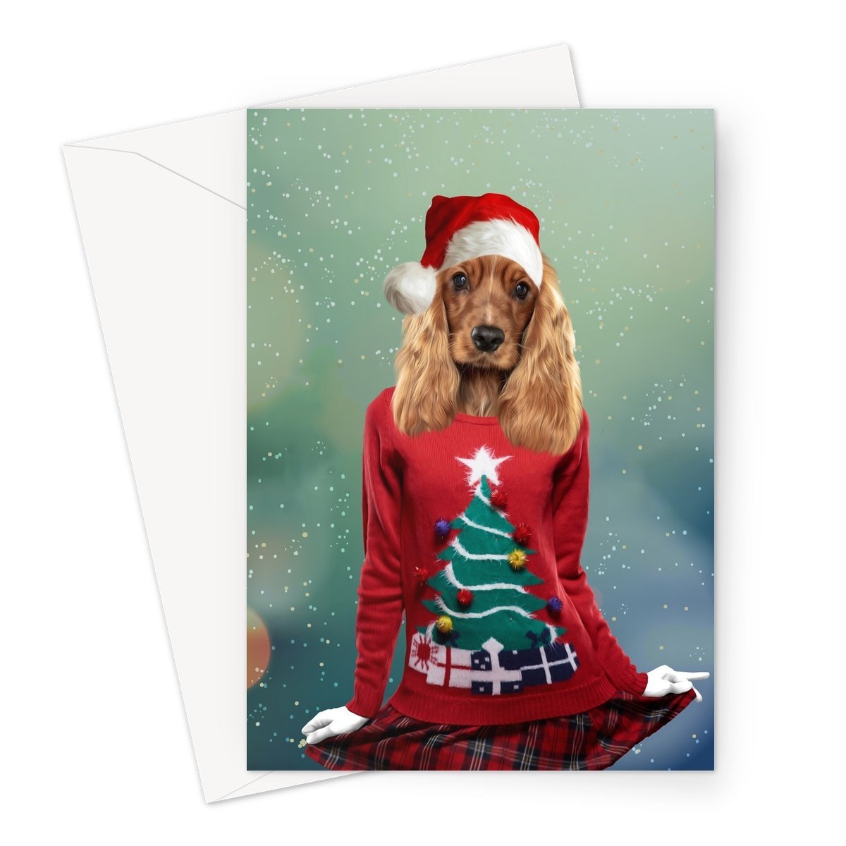 Christmas Jumper Chick: Custom Pet Greeting Card - Paw & Glory - pawandglory, best dog artists, louvenir pet portrait, dog canvas art, dog royal portraits, best dog paintings, pet portrait singapore, pet portrait