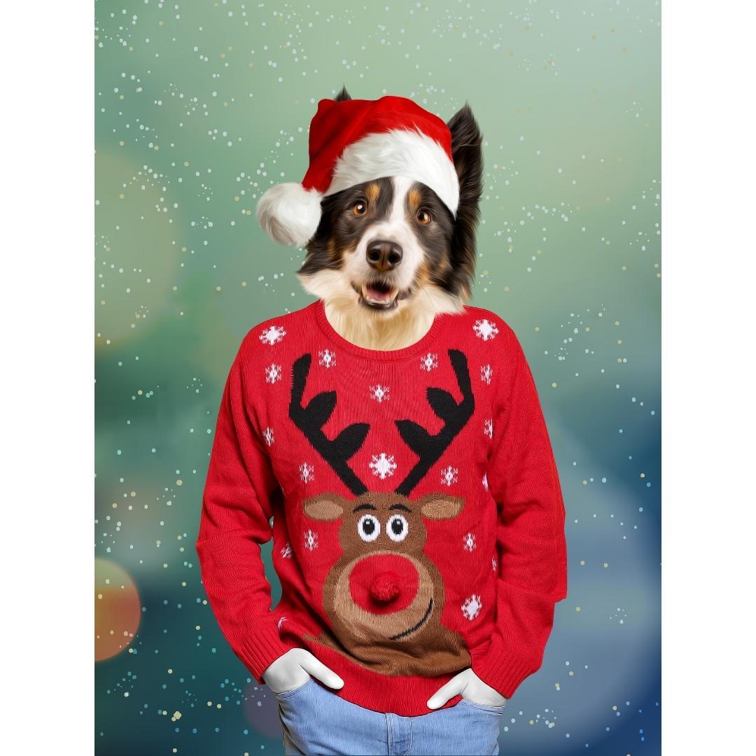 Christmas Jumper Dude: Custom Digital Pet Portrait - Paw & Glory, paw and glory, victorian dog portrait, dog portrait background colors, dog portraits as humans, dog canvas art, minimal dog art, dog drawing from photo, pet portraits