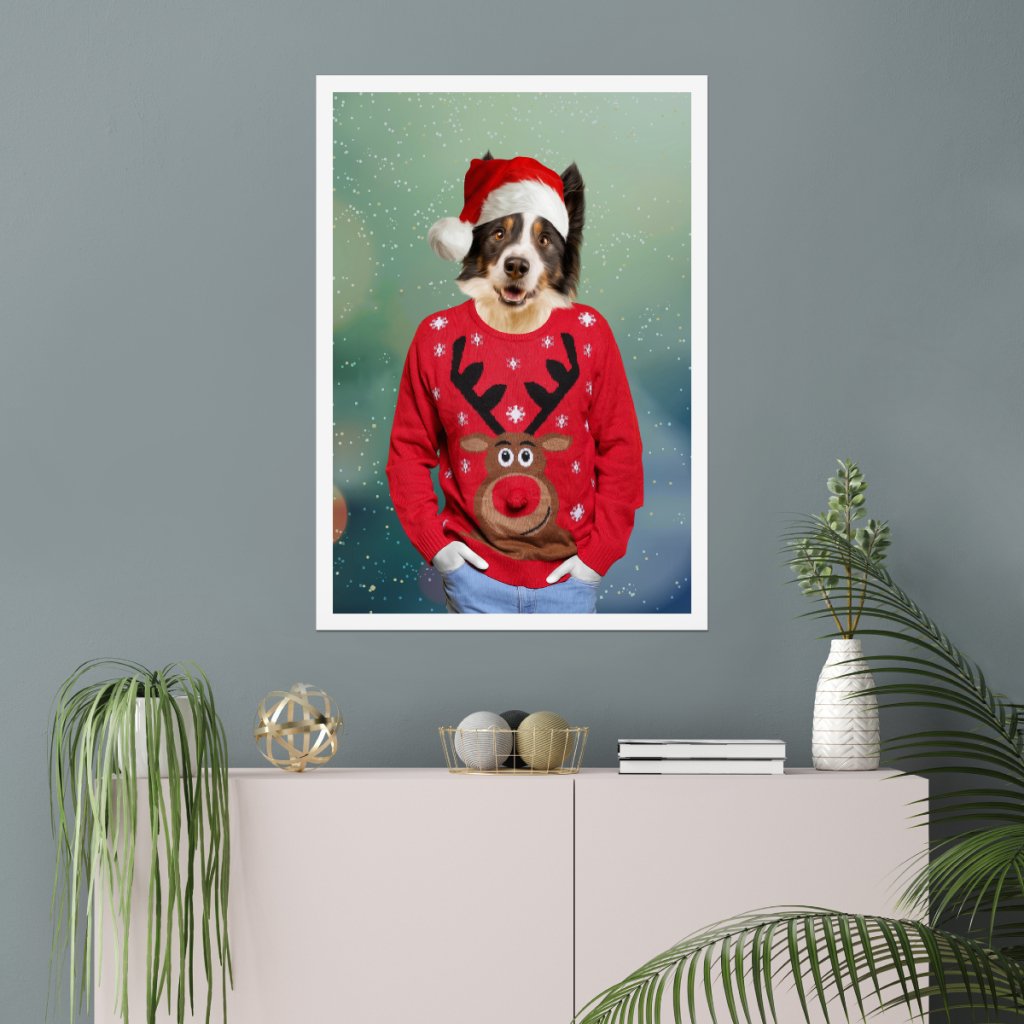 Christmas Jumper Dude: Custom Pet Poster - Paw & Glory - #pet portraits# - #dog portraits# - #pet portraits uk#Paw & Glory, pawandglory, dog portraits as humans, drawing dog portraits, custom pet portraits south africa, dog portrait background colors, admiral dog portrait, pet portraits in oils, pet portraits