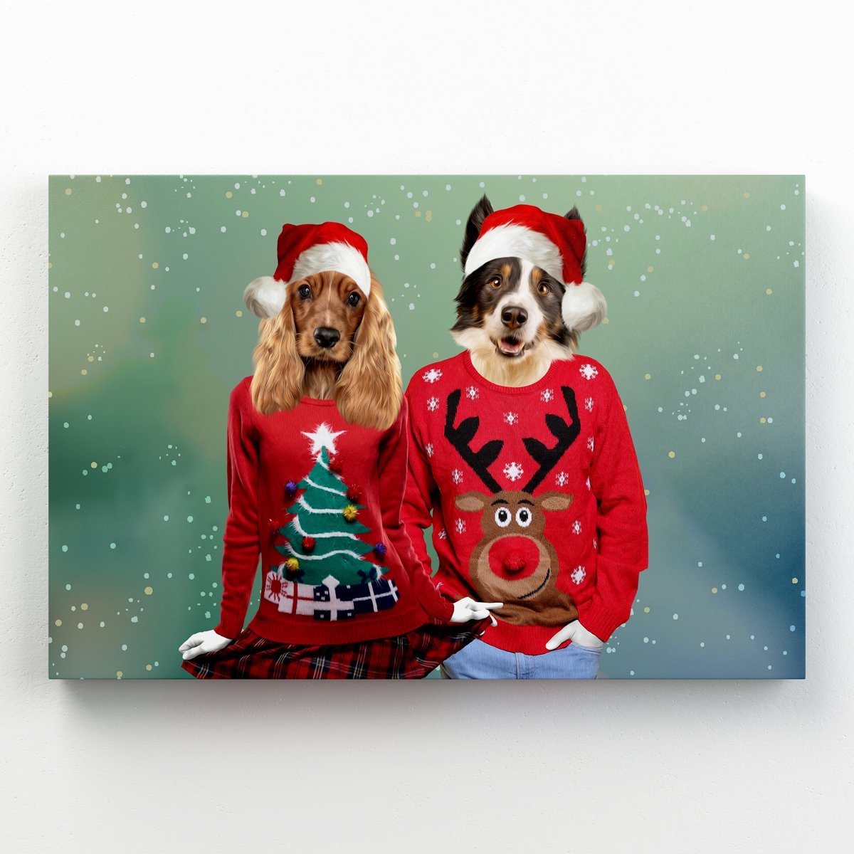 Christmas Jumper Duo: Custom Pet Canvas - Paw & Glory - #pet portraits# - #dog portraits# - #pet portraits uk#paw & glory, custom pet portrait canvas,dog pictures on canvas, canvas dog blanket, dog wall art canvas, custom dog canvas art, dog canvas print