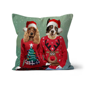 Christmas Jumper Duo: Custom Pet Cushion - Paw & Glory - #pet portraits# - #dog portraits# - #pet portraits uk#paw and glory, pet portraits cushion,pup pillows, pillows of your dog, pillow personalized, print pet on pillow, pet face pillow