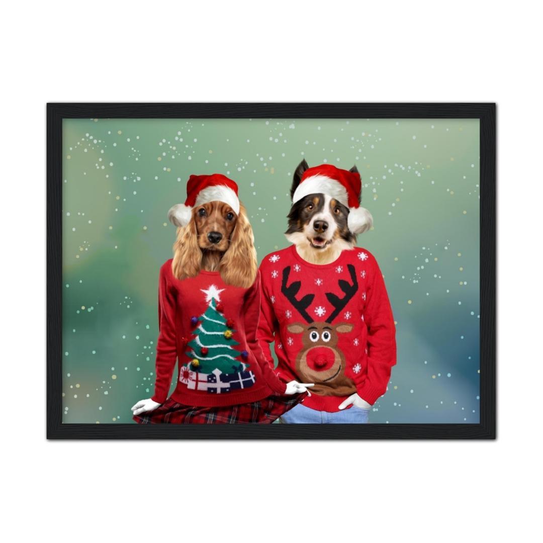 Christmas Jumper Duo: Custom Pet Portrait - Paw & Glory, pawandglory, personalized pet and owner canvas, pet portraits leeds, custom pet painting, best dog paintings, pet portraits leeds, professional pet photos, pet portrait