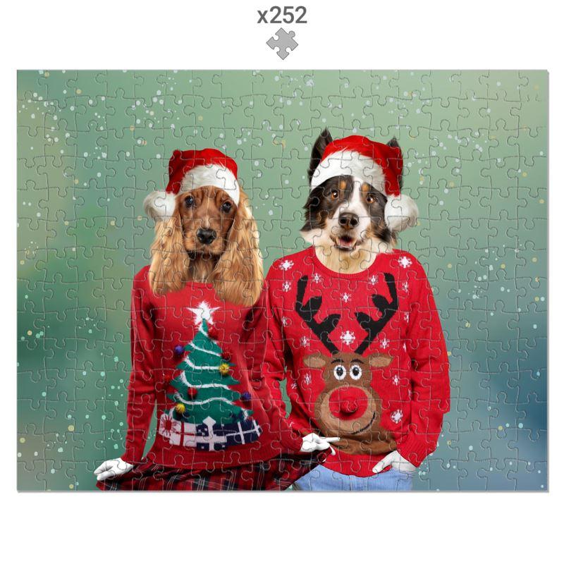 Christmas Jumper Duo: Custom Pet Puzzle - Paw & Glory - #pet portraits# - #dog portraits# - #pet portraits uk#paw and glory, pet portraits Puzzle,personalised dog print, admiral pet portraits, pet portrait artists, personalised cat puzzle, painted portraits of pets