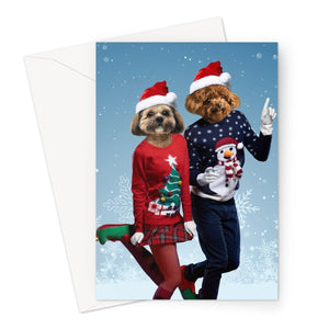 Christmas Lovers: Custom Pet Greeting Card - Paw & Glory - paw and glory, dog and couple portrait, funny dog paintings, the admiral dog portrait, admiral dog portrait, aristocratic dog portraits, custom dog painting, pet portraits