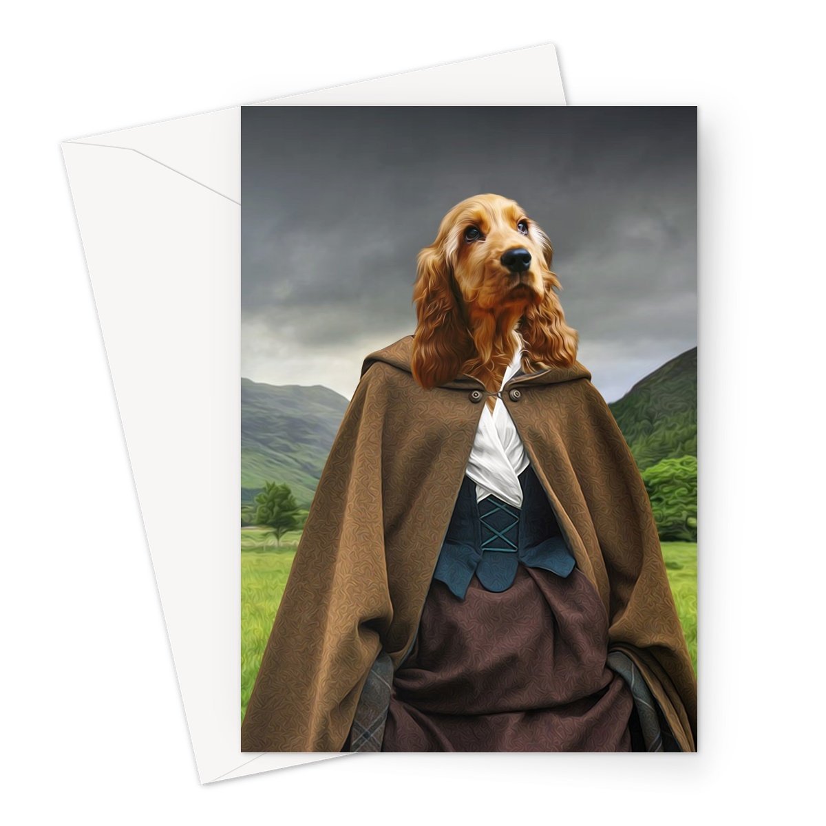 Claire (Outlander Inspired): Custom Pet Greeting Card - Paw & Glory - pawandglory, dog portrait background colors, digital pet paintings, pictures for pets, painting pets, louvenir pet portrait, pet photo clothing, pet portraits