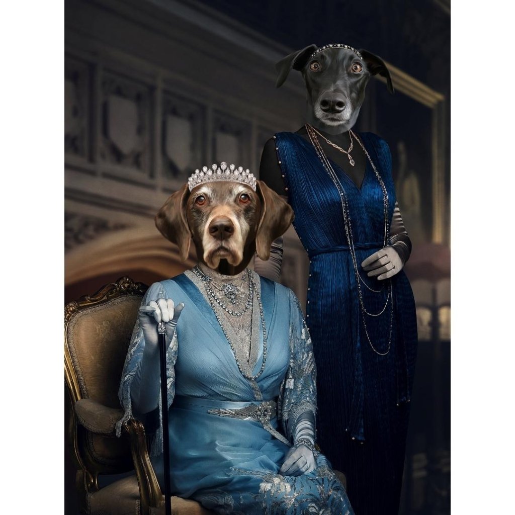 Dowager Countess & Lady Mary (Downton Abbey Inspired): Custom Digital Download Pet Portrait - Paw & Glory - #pet portraits# - #dog portraits# - #pet portraits uk#