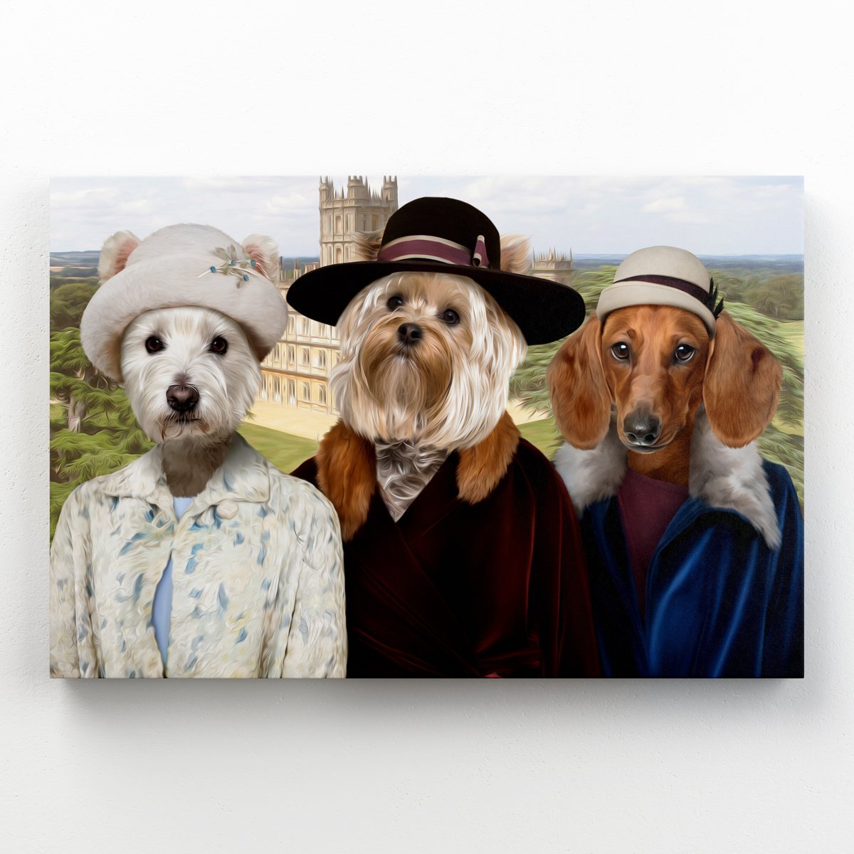 Downton Ladies: Custom 3 Pet Canvas - Paw & Glory - #pet portraits# - #dog portraits# - #pet portraits uk#paw & glory, custom pet portrait canvas,personalised pet canvas uk, pet picture on canvas, dog portraits canvas, dog prints on canvas, custom canvas dog prints