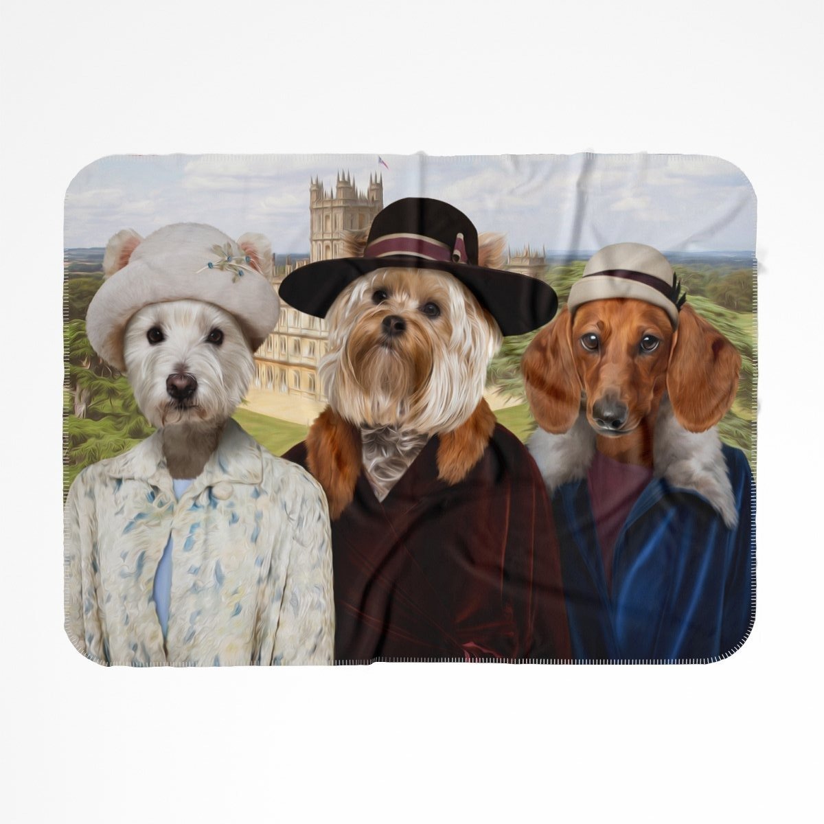 Downton Ladies: Custom Pet Blanket - Paw & Glory - #pet portraits# - #dog portraits# - #pet portraits uk#Paw and glory, Pet portraits blanket,blanket with pet on it, personalized blanket with dog, printed dog blanket, blankets with your dog on it, custom blanket with dogs face