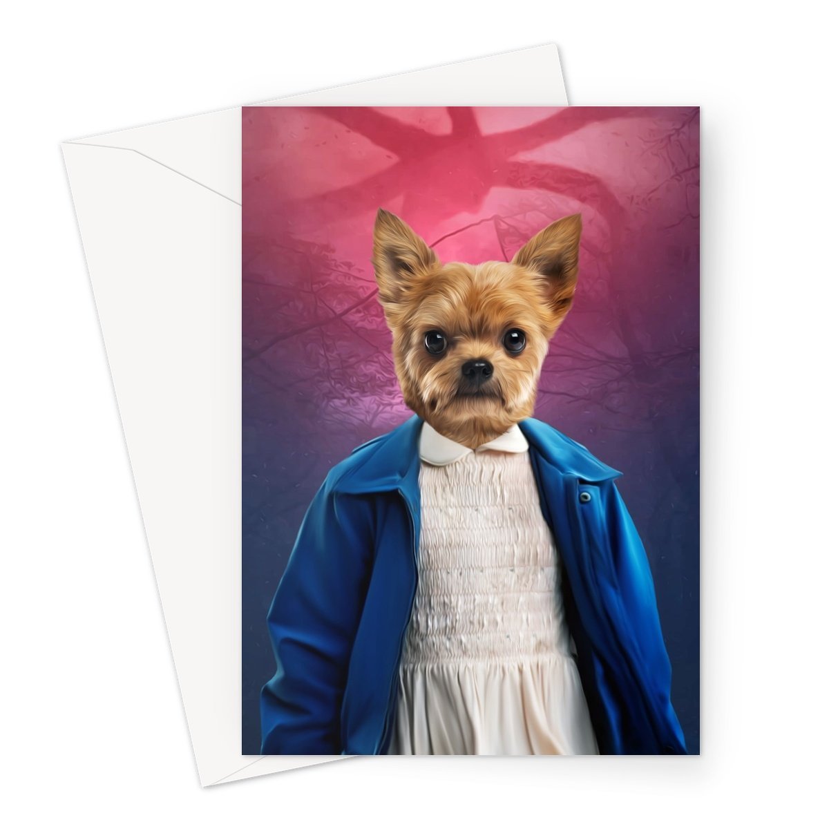 Eleven (Stranger Things Inspired): Custom Pet Greeting Card - Paw & Glory - paw and glory, dog canvas art, original pet portraits, hercule pet portraits, pictures for pets, my pet painting, admiral pet portrait, pet portrait